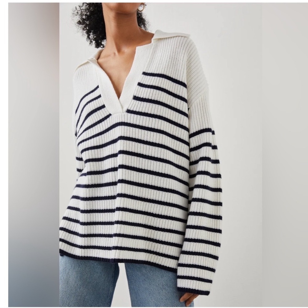 Rails Harris White Navy Stripe Merino Wool Cashmere
Polo Sweater S Small